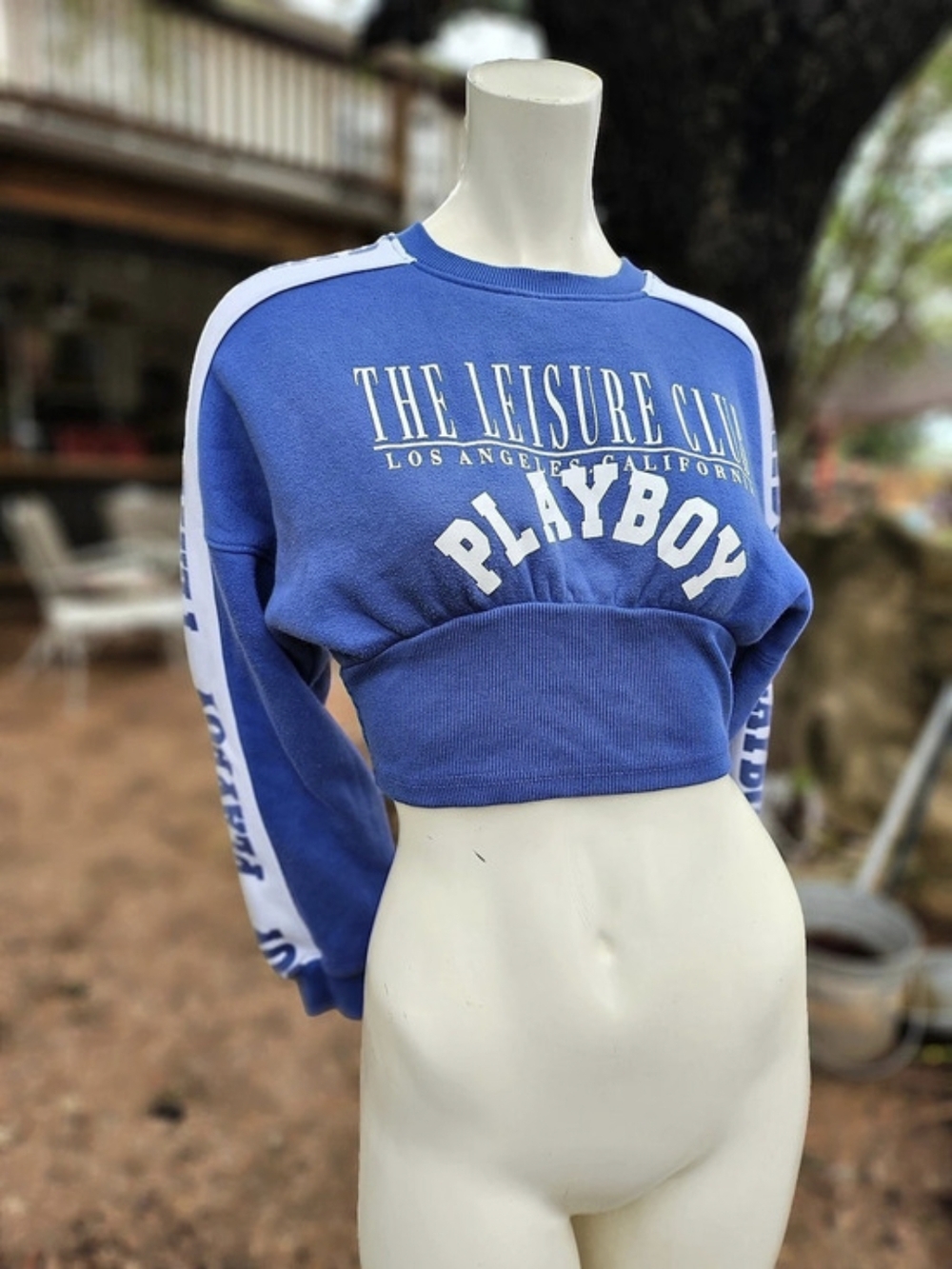 Playboy The Leisure ClubMisguided cropped sweatshirt in Blue & White Size 4